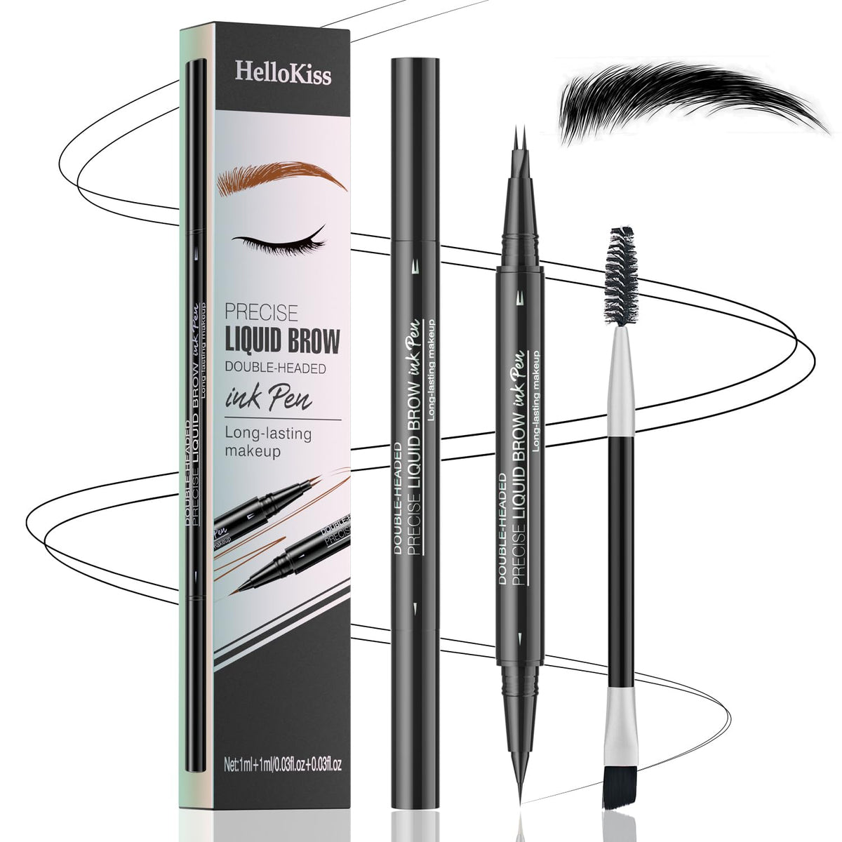 Eyebrow Pencil, Eyebrow Pen with Double-Brush Tip 2-in-1 Eyeliner Dual-Ended Microblading Long