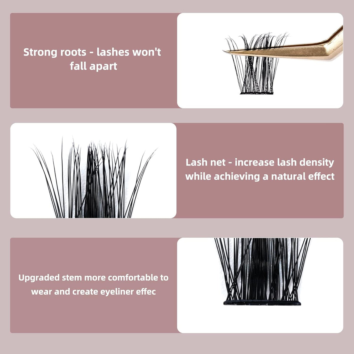 QUEWEL Cluster Lashes 72 Pcs Wide Stem Individual Lashes C/D Curl 8-16mm Length DIY Eyelash