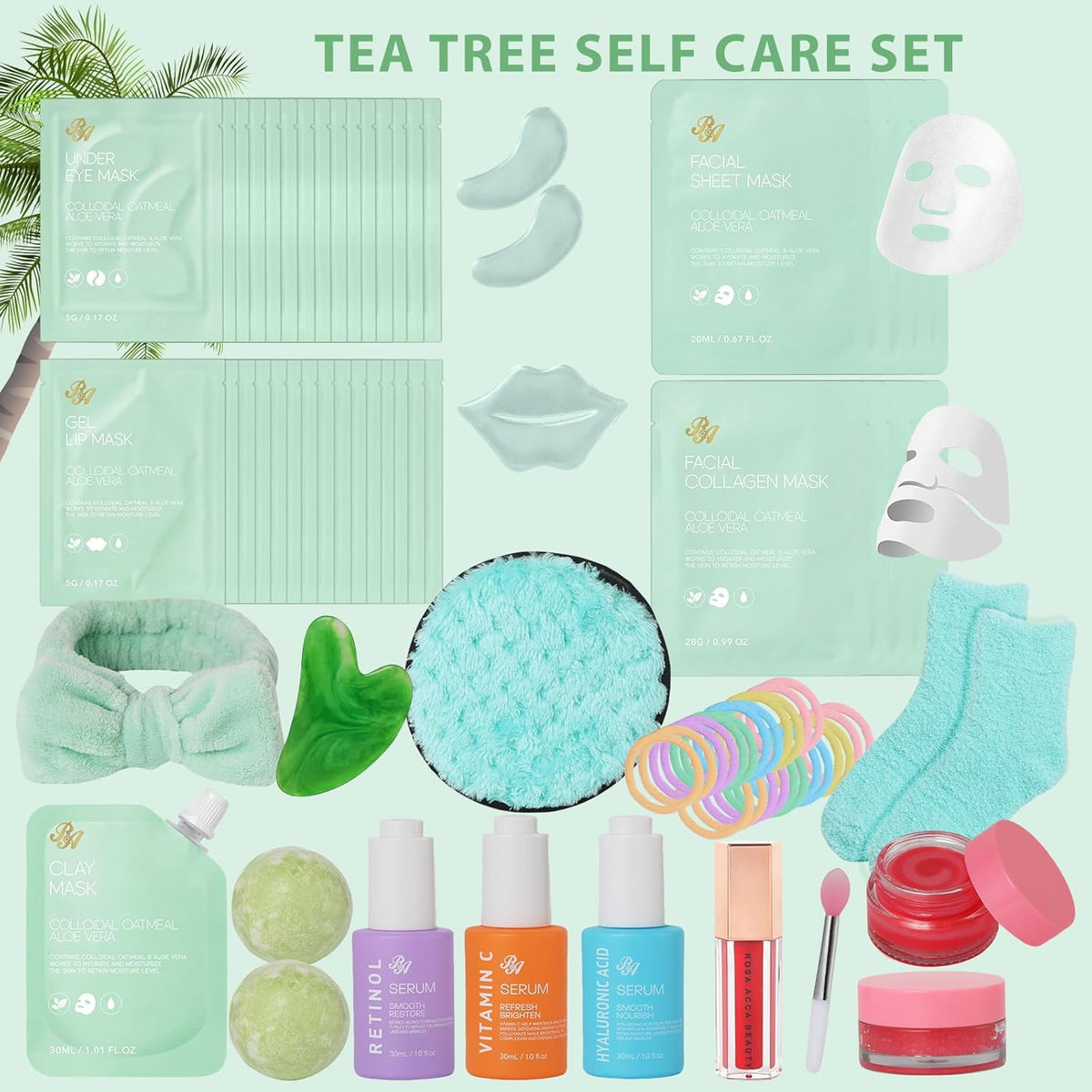 Tea Tree Face Sheet Mask Pack, 55Pcs Skin Care Set for Women & Men, Self Care Kit, Hydrogel Jelly