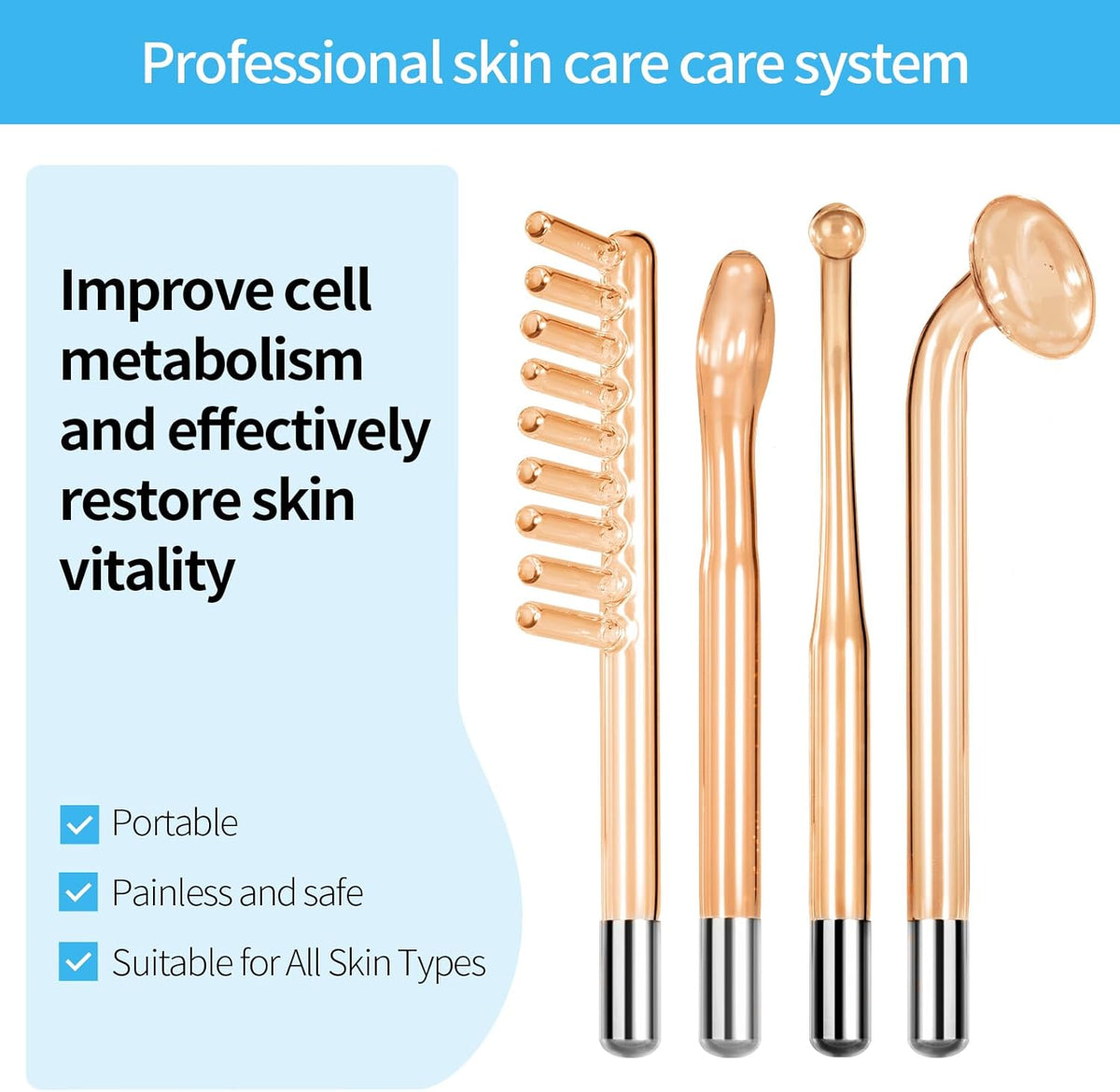High Frequency Facial Machine-Portable Handheld Skin Therapy Wand High Frequency for Hair with 4