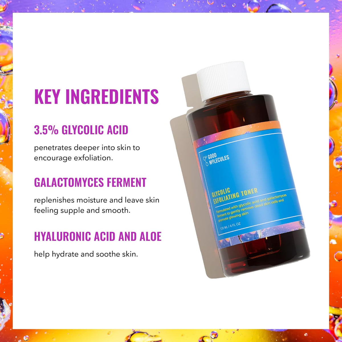 Good Molecules Glycolic Exfoliating Toner - Hyaluronic and Glycolic Acid Daily Toner for Face