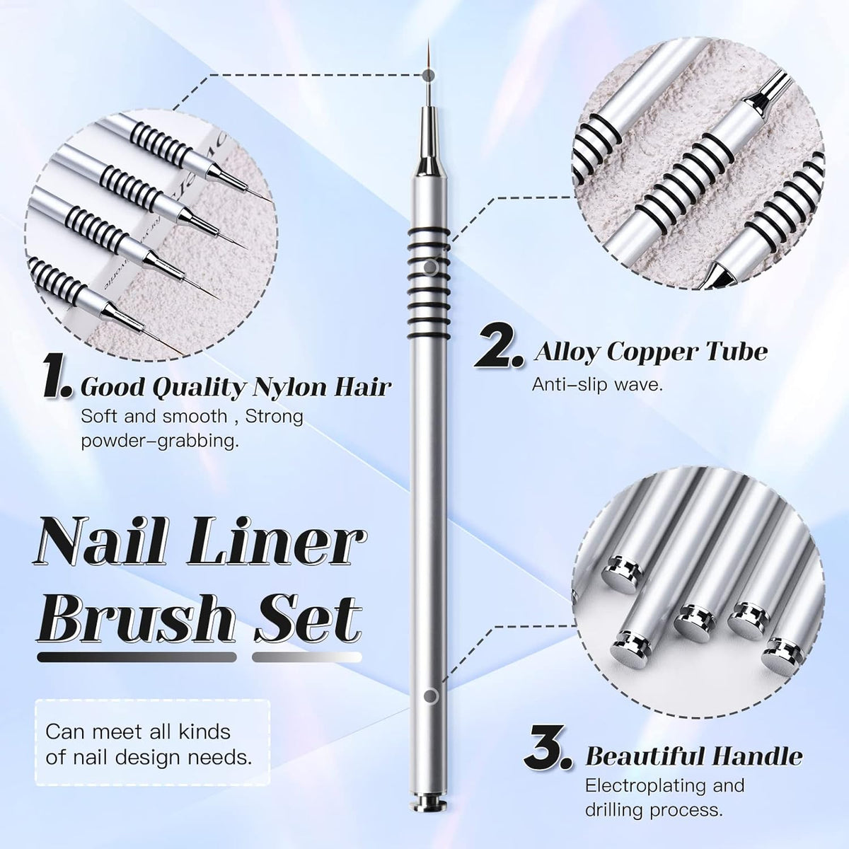 Nail Art Liner Brushes Set, 6Pcs Nail Art Design Brush Striping Thin Long Lines Dotting Drawing