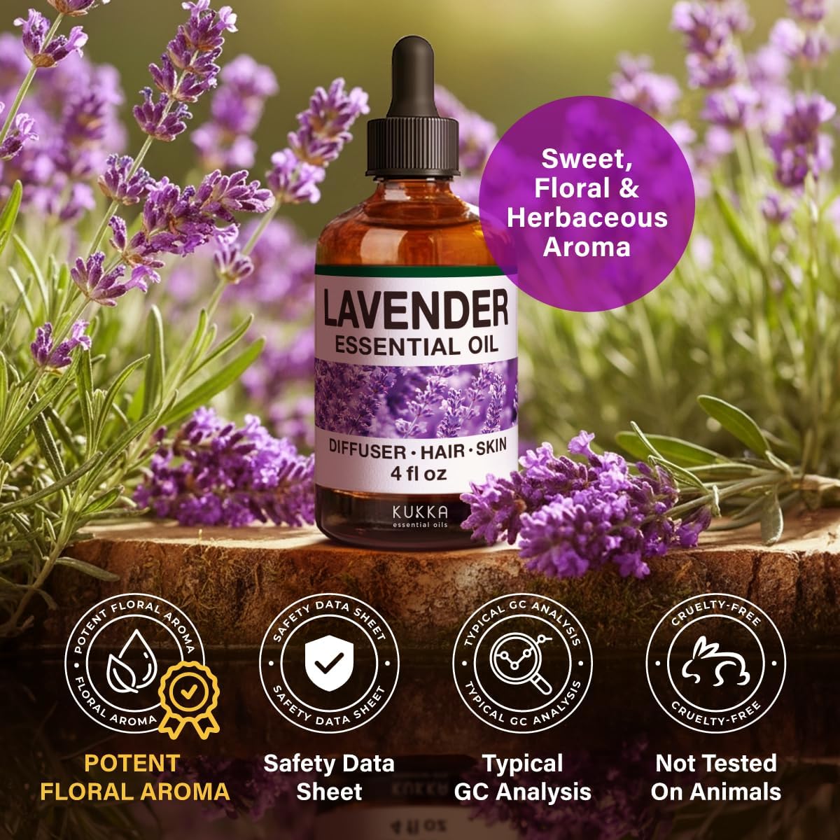 Kukka Lavender Essential Oil for Diffuser, Skin, Hair, Aromatherapy Huge - 4 Fl Oz, DIY Soap Making