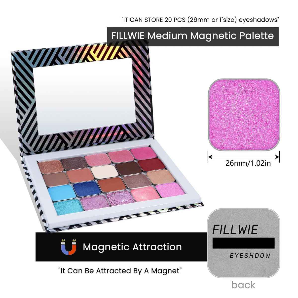 Chameleon Single Eyeshadow,Soft Pink-White,Pressed Powder,High Pigment,Smudge-Proof, Smooth Blend