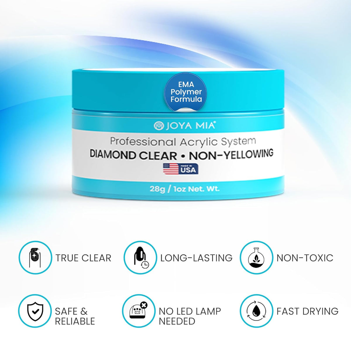 Joya Mia Acrylic Powder for Nails, MMA-Free, Super Adhesion Professional Powder for Flawless &