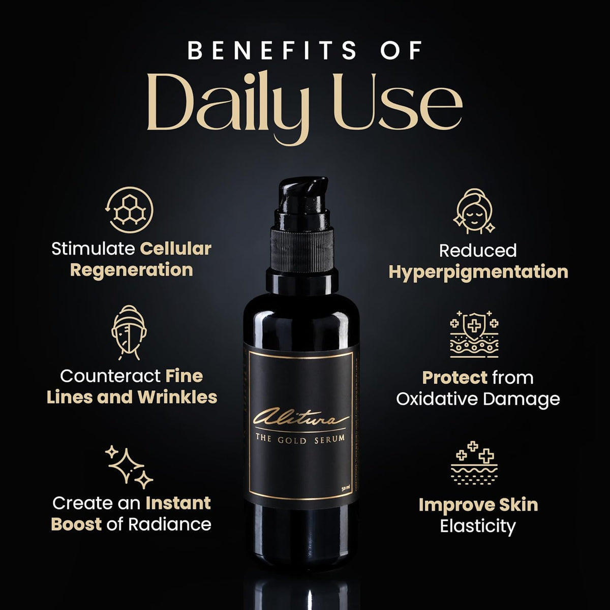 Alitura Anti-Aging Peptide & Collagen Gold Serum for Face – with Vitamin A, CoQ10 & Astaxanthin