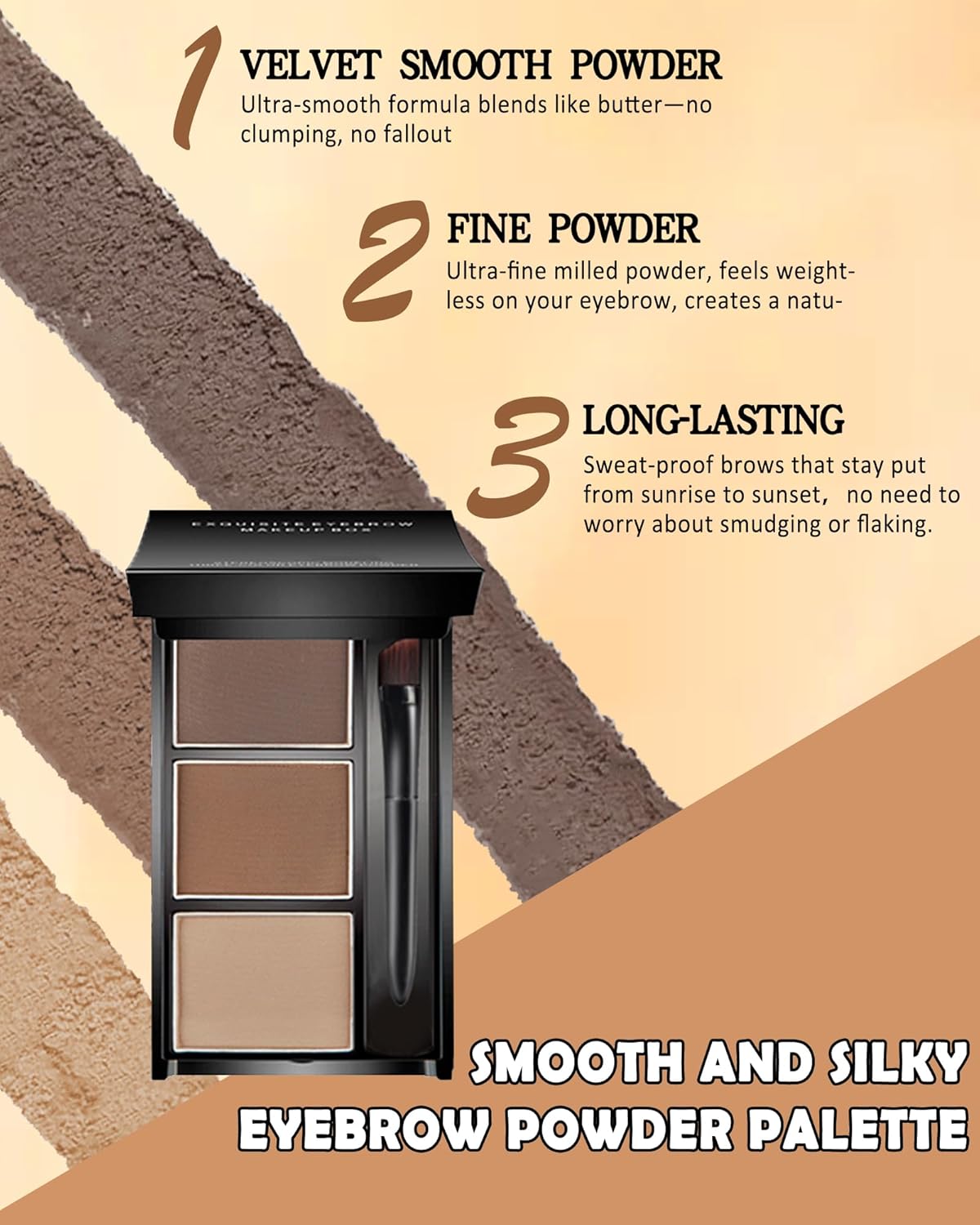 Eyebrow Powder Makeup Kit, 3 in 1 Eyebrow Kit, Brow Powder Palette Waterproof Long-Lasting, Black