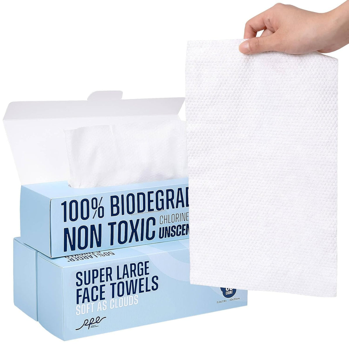XL Disposable Face Towels, 100% Biodegradable, Non-Toxic, Unscented Thick Face Towelettes for