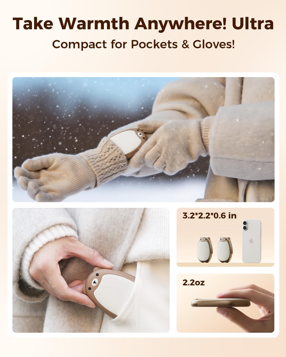 SWEETFULL Hand Warmers Rechargeable – Cute Bear, 2 Pack Magnetic Hot Hands, Reusable Electric