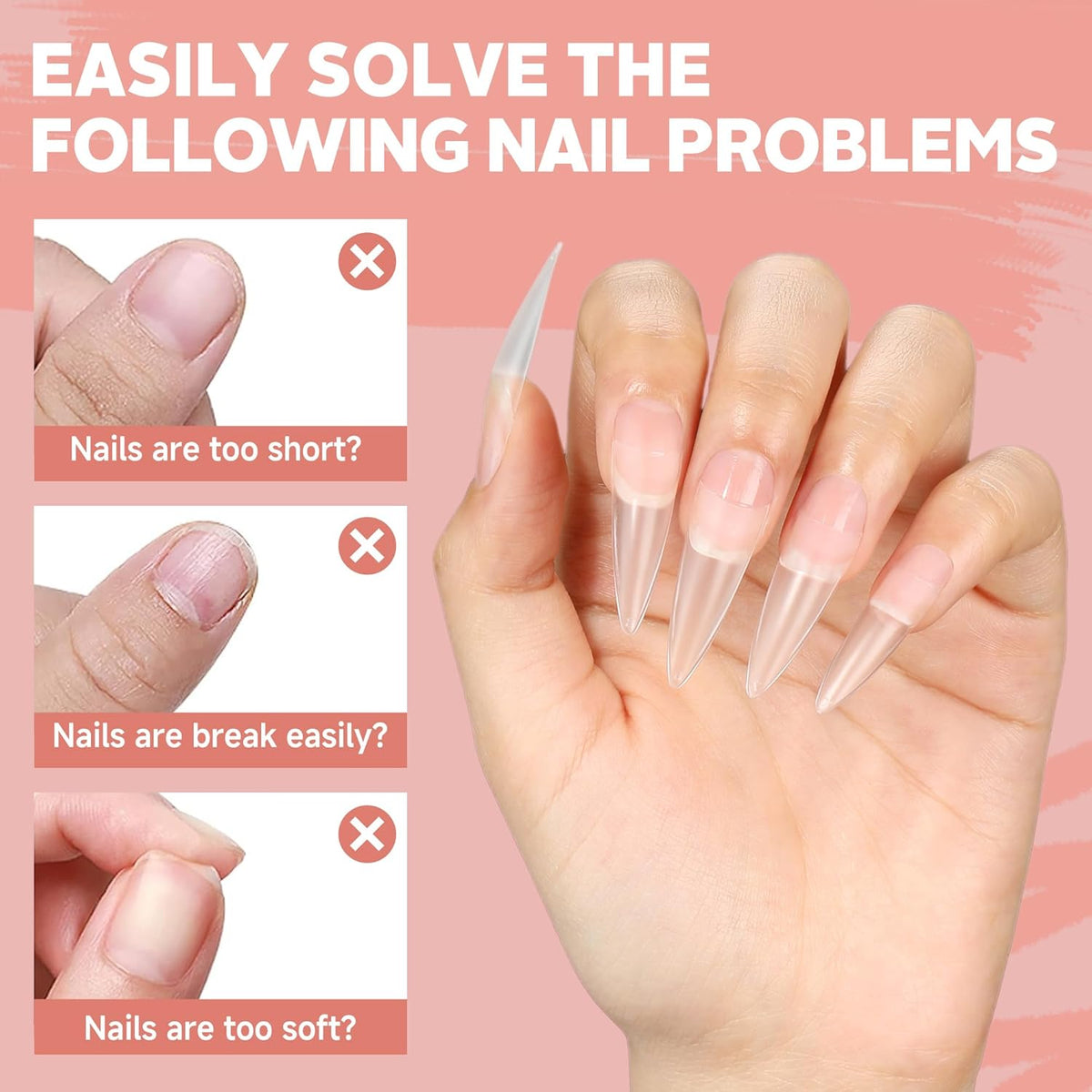 UNA GELLA Clear Stiletto Nails Tips Half Cover Stiletto Gel Nail Tips 216pcs Almond Shape False