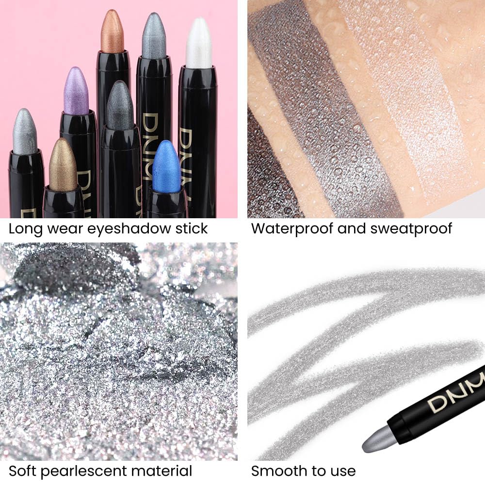 Kaely 2Pcs Cream Eyeshadow Stick Set for Eyes,Dazzling Grey & Silver Shimmer Pen,Eye Brightener