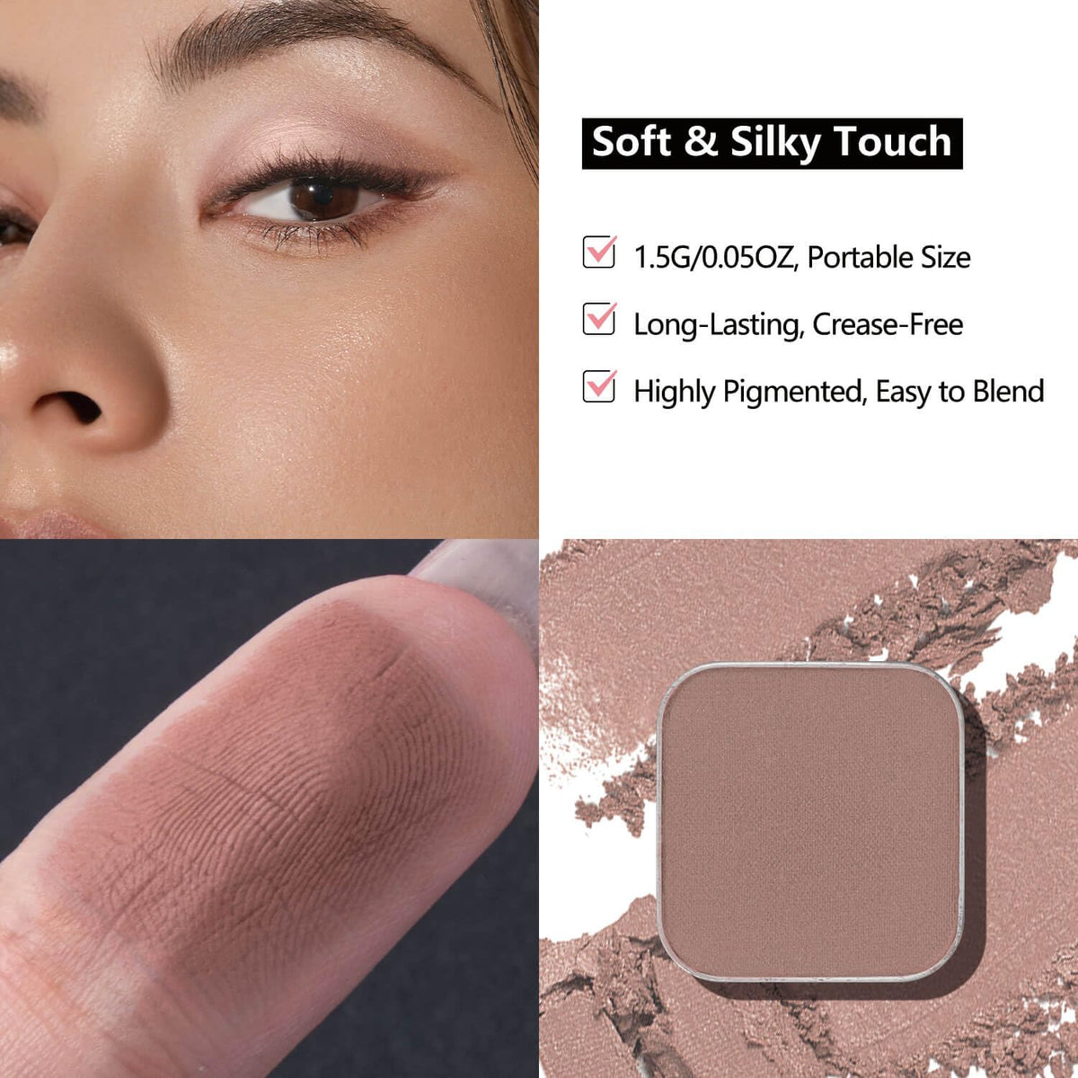 3-Color Eyeshadow Combo Pack – Matte & Shimmer Neutral Shades,Powder, Highly Pigmented