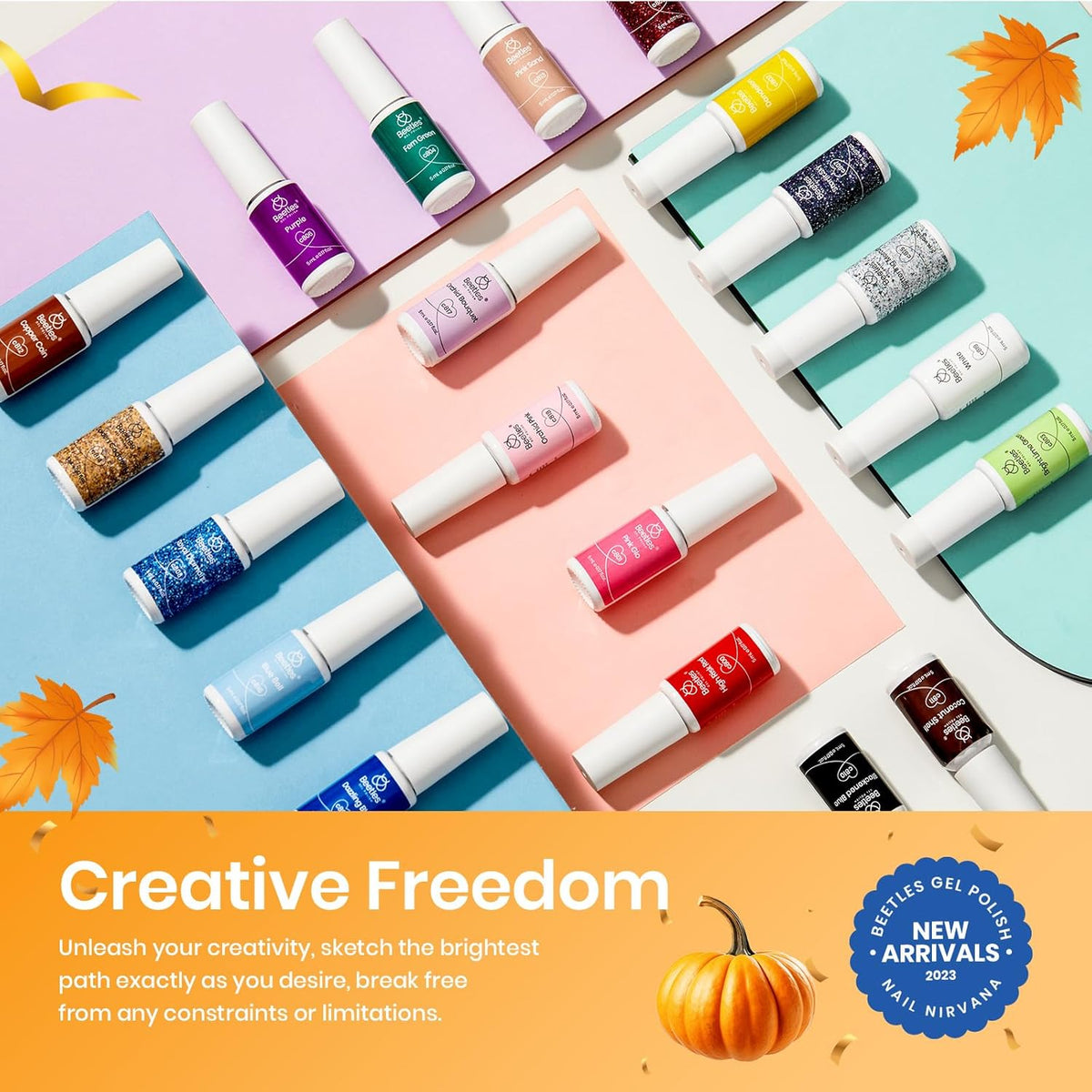 Beetles French Tip Gel Liner Nail Polish Set- 20 Colors Nail Art Polish Brown Glitter Pink Blue