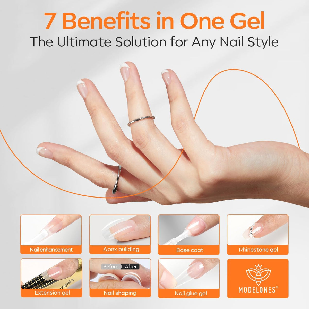 modelones Builder Nail Gel with Gel Top Coat, 8-In-One Clear Builder Acid Free Top Coat for Nail