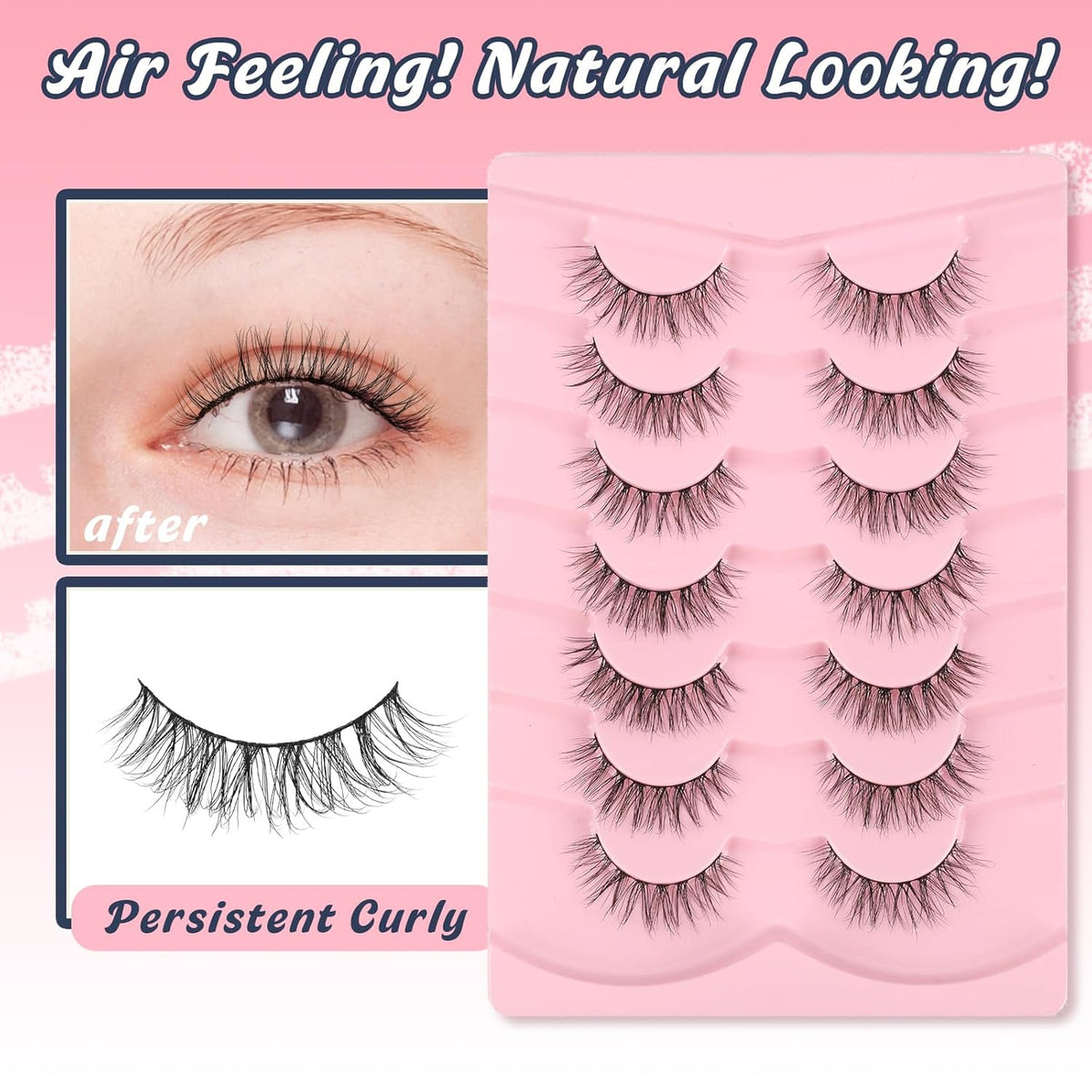 Lashes Natural Wispy Eyelashes 15mm Strip Lashes Pack False Eyelashes 0.1MM Thin Band C Curl Eye