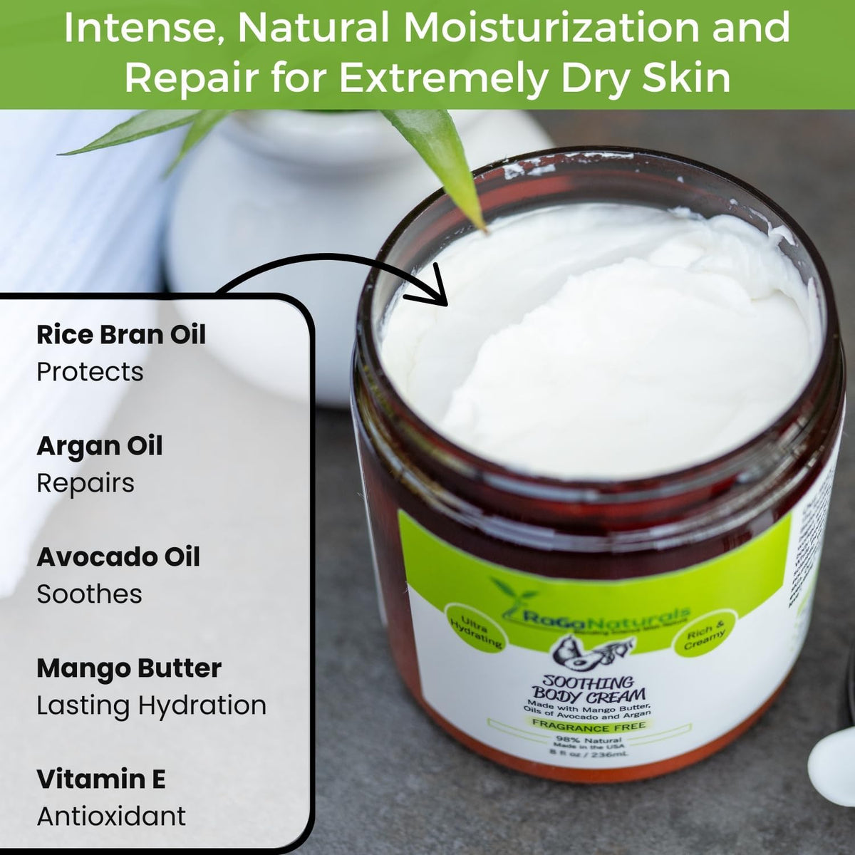 RaGaNaturals Mango Butter Moisturizing Hand & Body Cream for Dry to Very Dry, Sensitive Skin