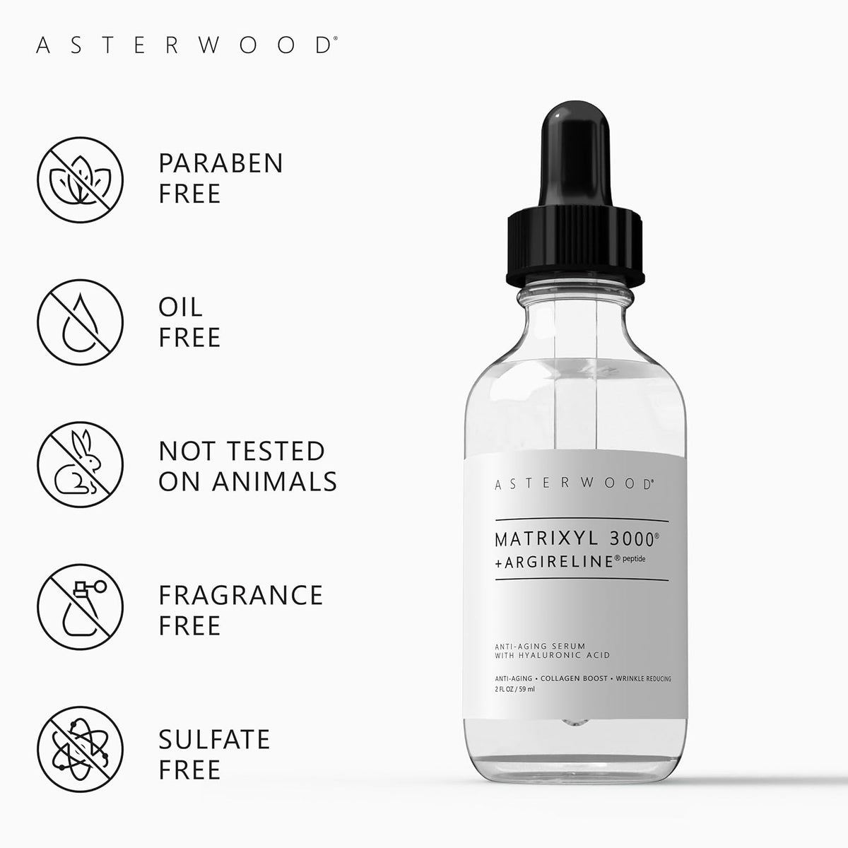 Asterwood Matrixyl 3000 + Argireline Serum with Hyaluronic Acid - Anti-Aging, Wrinkle Reducing