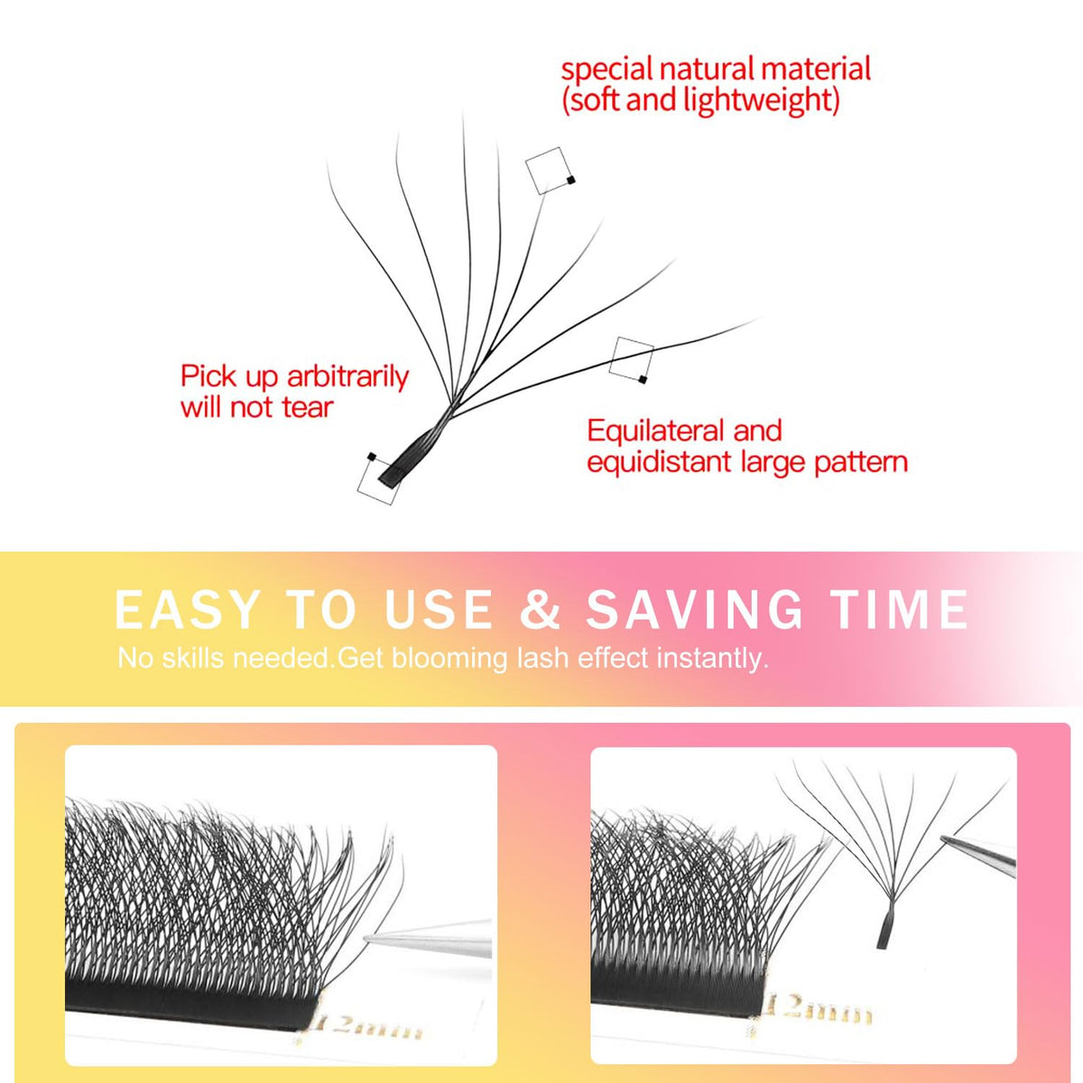 W Lash Extensions 8D Eyelash Extensions W Shape 0.07mm Thickness D Curl Mix 8-15mm Premade Fans
