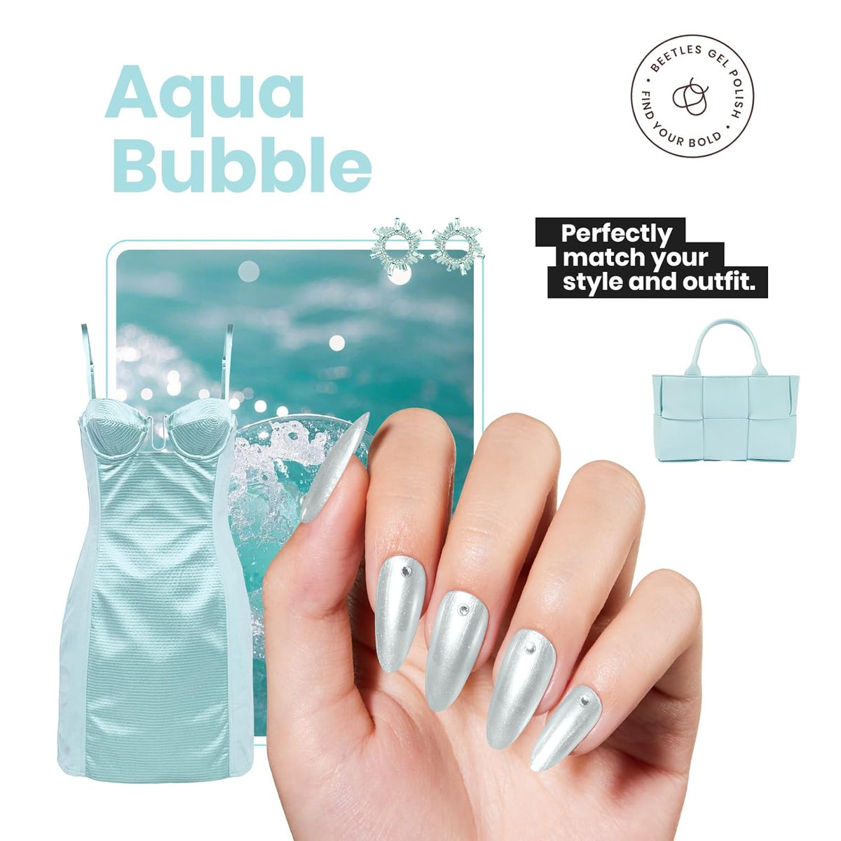Beetles Pearl Nail Polish Set - 15ml Blue Quick Drying Nail polish Shimmer Glitter Fingernail