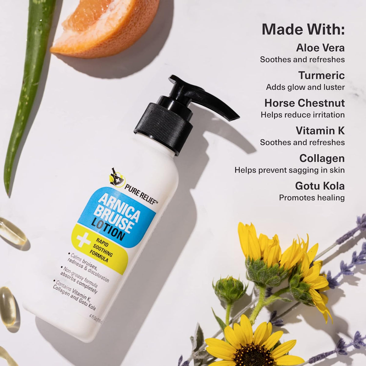 Arnica Bruise Relief Lotion for Bruising, Swelling, & Discoloration On Skin, Natural Skin Care