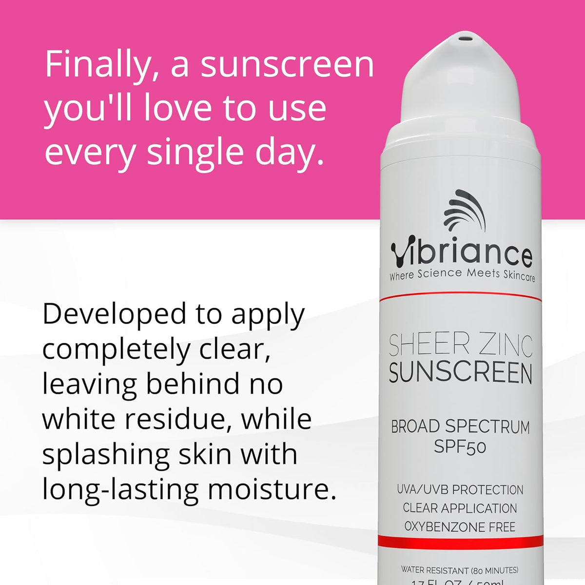 Vibriance Sheer Zinc Sunscreen - Tinted Sunscreen for Face SPF 50, Lightweight Facial Moisturizer
