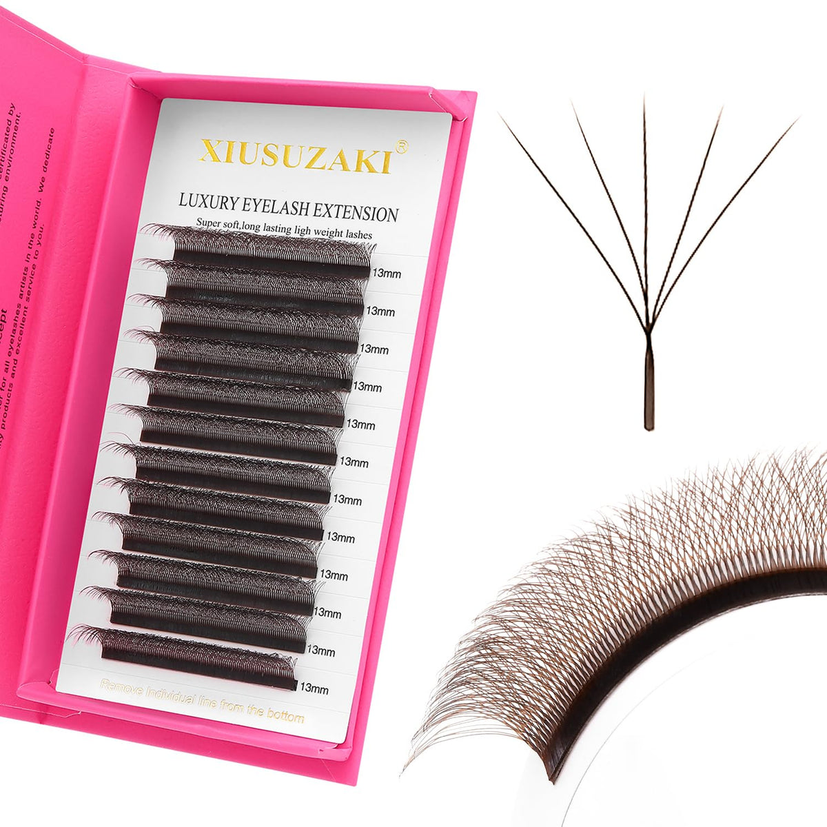 W Lash Extensions Brown 5D Eyelash Extensions W Shape 0.07mm Thickness D Curl Mix 8-15mm Premade