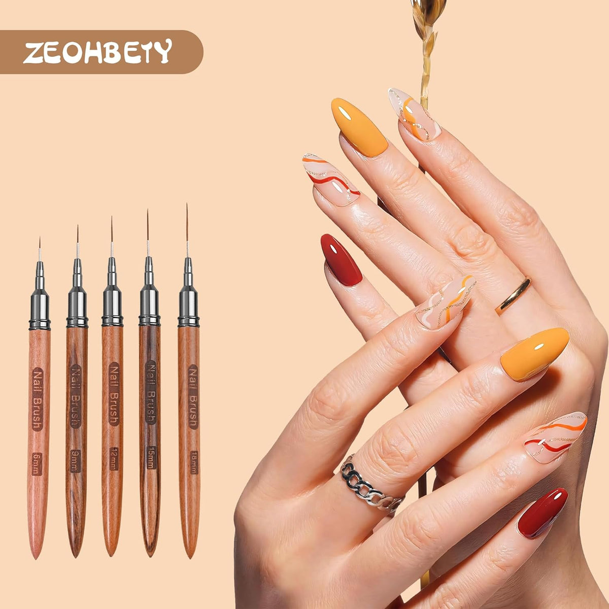 Wooden Nail Art Brushes, 5Pcs Nail Art Liner Brushes, Painting Art Design Brush Set Nail Dotting