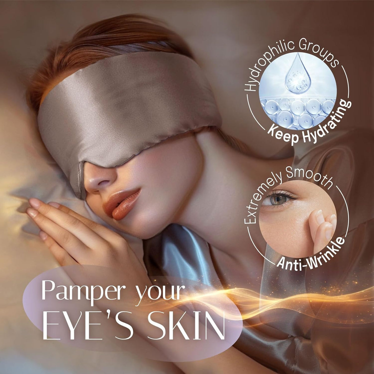 Silk Sleep Mask Soft Pressureless: 100% Mulberry Silk for Eye Skin Anti Wrinkles, Large Size for