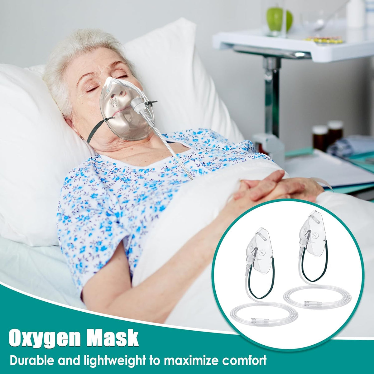 Geiserailie 2 Pack L Size Oxygen Mask with 6.6 Ft Tubing and Adjustable Elastic Strap, Adult Oxygen