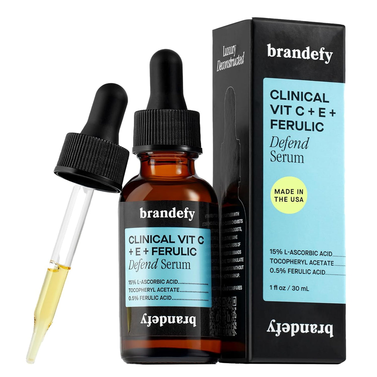 Brandefy Vitamin C Face Serum 15% L. Ascorbic Acid, Ferulic Acid .5% + Vitamin E for Self Care and