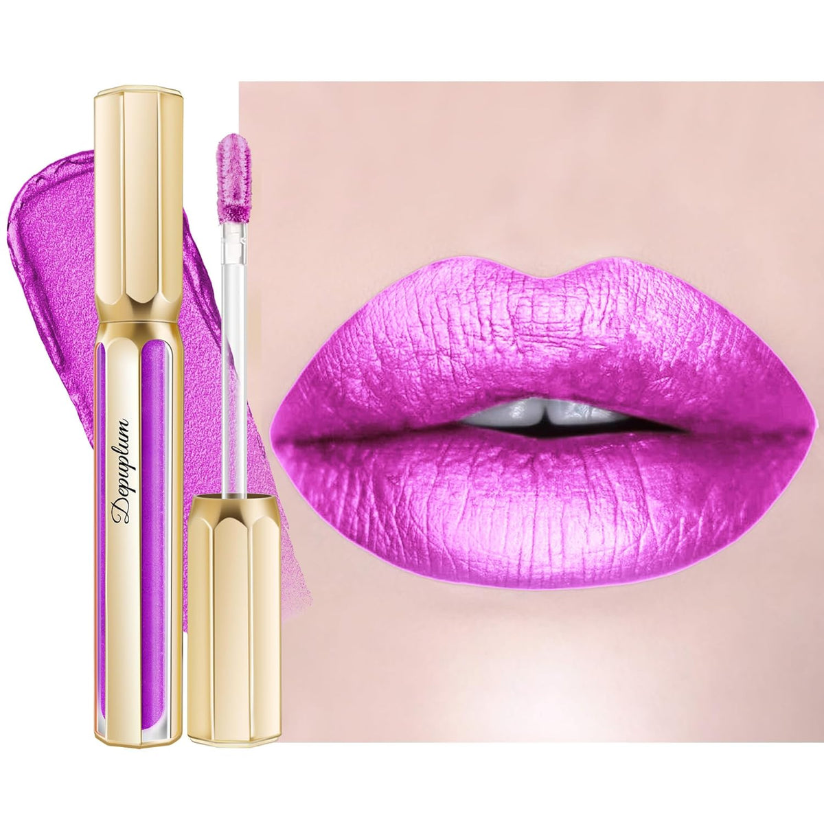 Purple Lipsticks for Women Metallic Lipstick Long Lasting Lip Gloss Metal Shine Lightweight