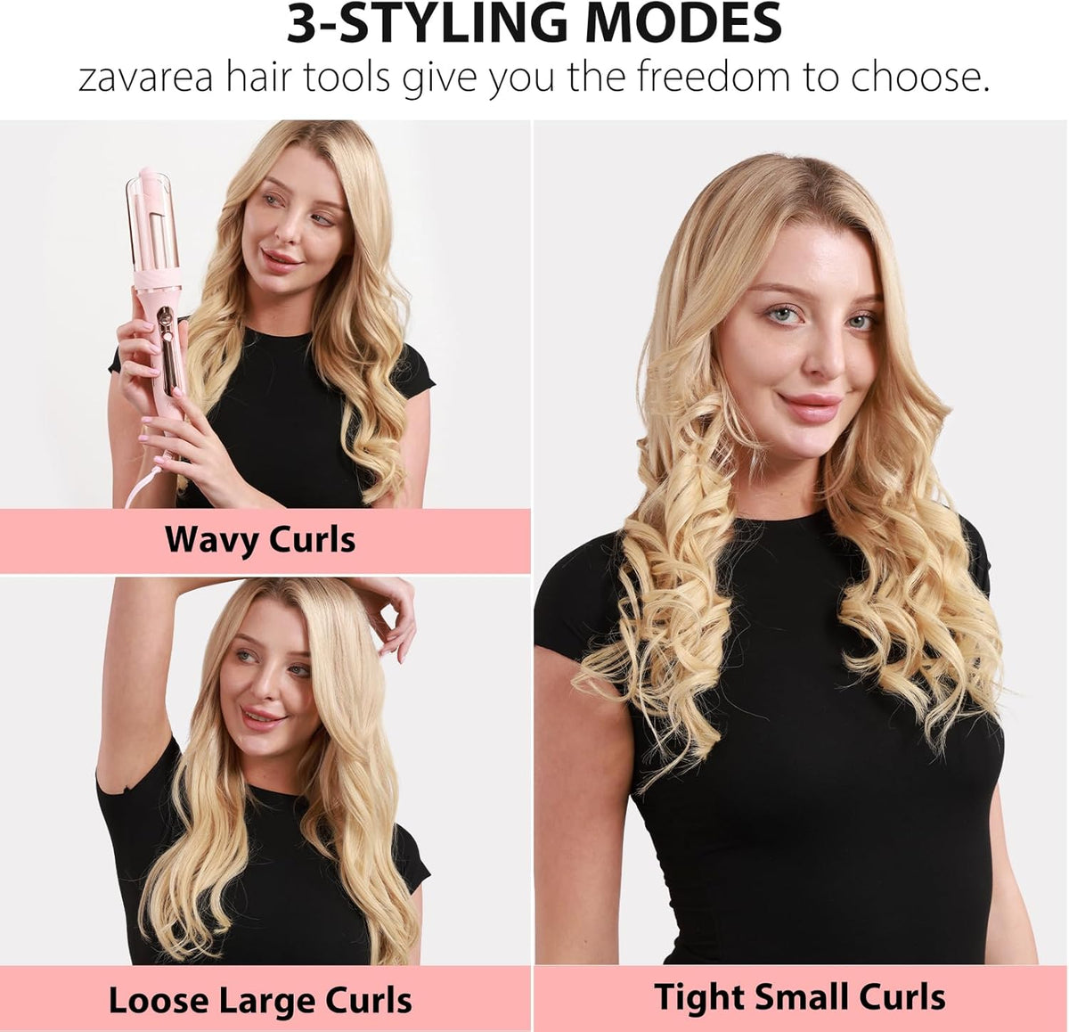 Zavarea Automatic Curling Iron, 1 Inch Hair Curler with 5 Temperatures, 3-Ways Rotation & 3-Styling
