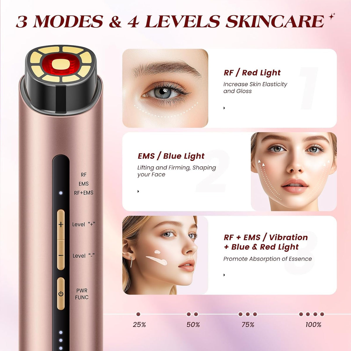 Microcurrent Facial Device, 3 Modes Red Light Therapy for Face and Neck, Skin Care Facial Massager
