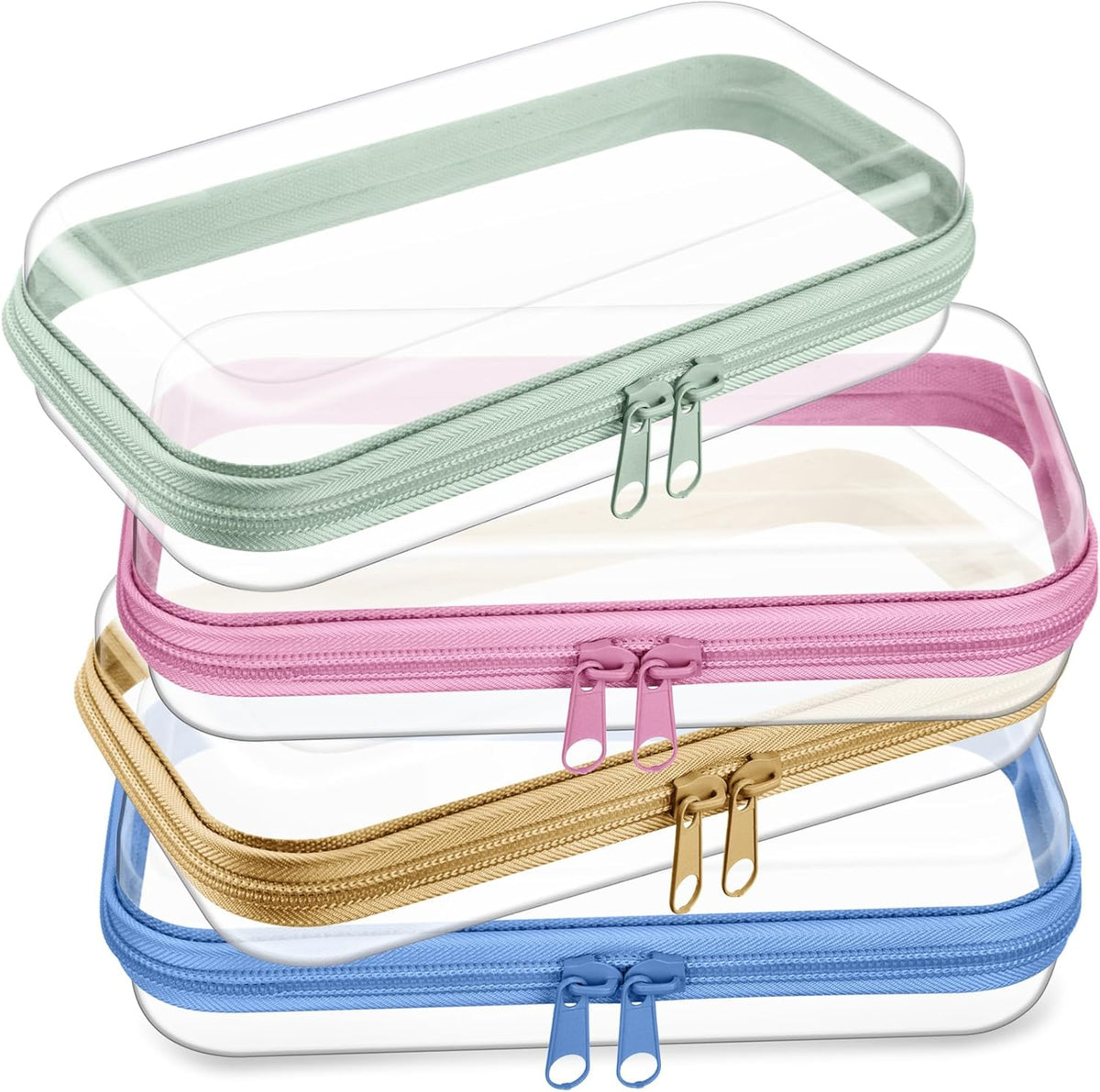 Hoolerry 4 Pcs Hard Clear Zipper Case Makeup Bags Plastic Pencil Pouch Transparent Storage Box
