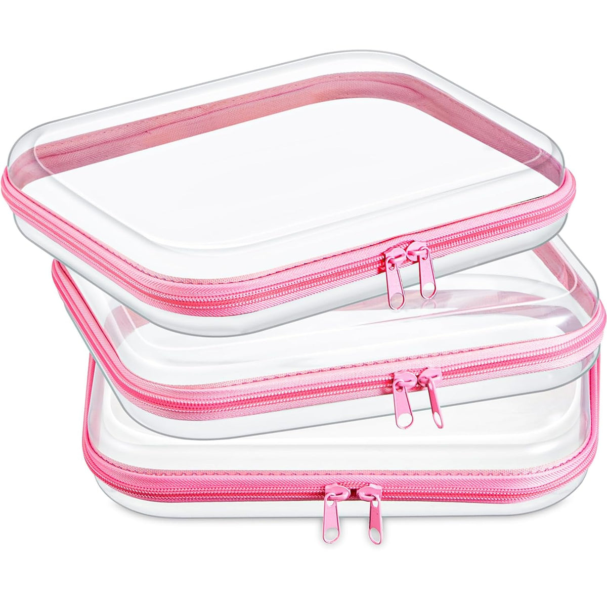 Hoolerry 3 Pcs Clear Hard Zipper Case Plastic Pouch Transparent Hard Case Clear Makeup Bag Portable