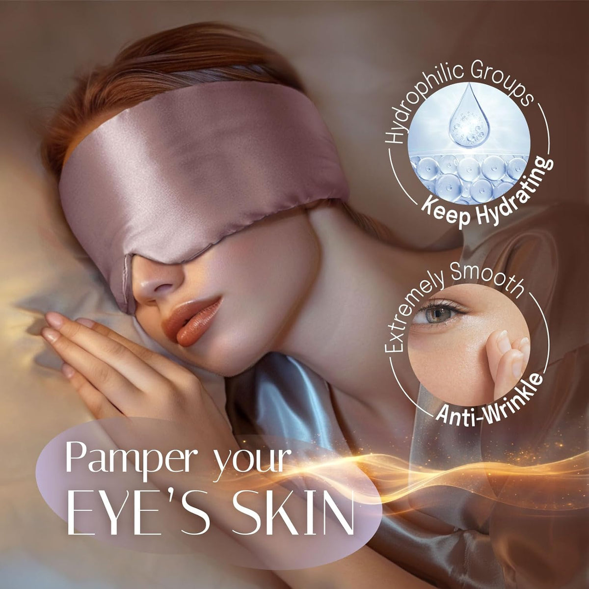 Silk Sleep Mask Soft Pressureless: 100% Mulberry Silk for Eye Skin Anti Wrinkles, Large Size for