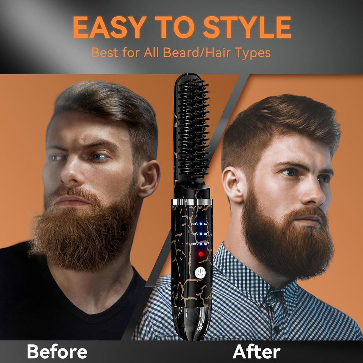 Beard Straightener for Men, Cordless Beard Heated Brush and Hair Straightener Hot Comb with 3 Temp
