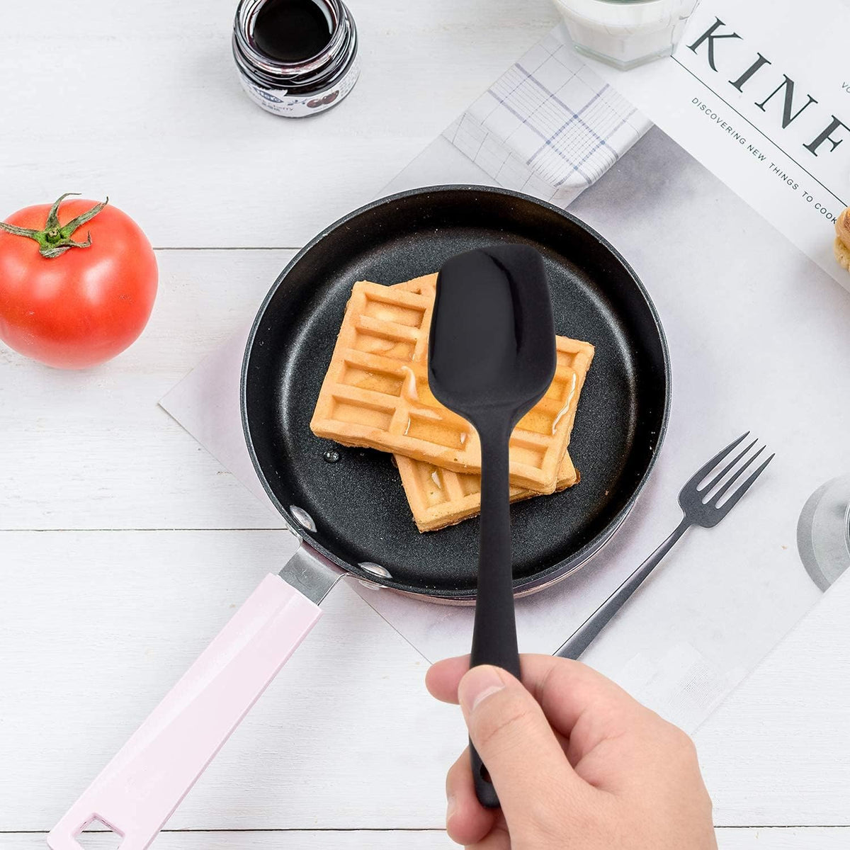 HOTEC 600℉ Heat Resistant BPA-Free Silicone Rubber Spatula Set,Kitchen Cooking Spatulas, Baking