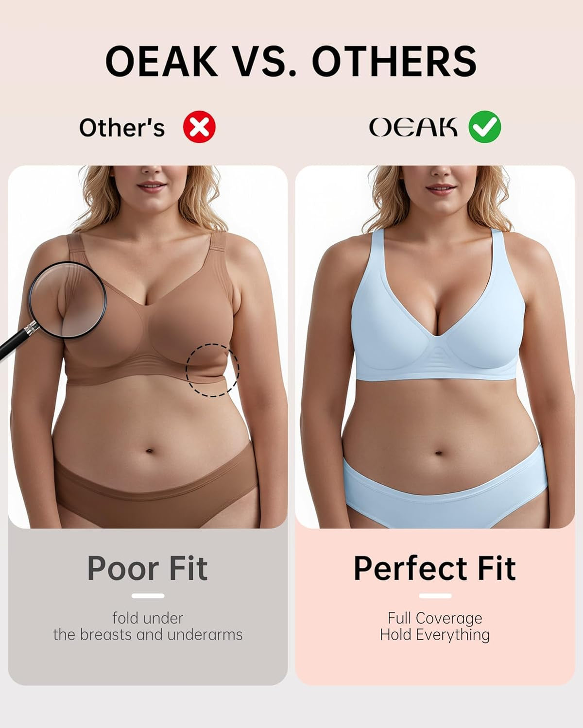 OEAK Womens Deep V Bras Wireless Comfortable Bra Supportive No Underwire Bras Tshirt Push Up