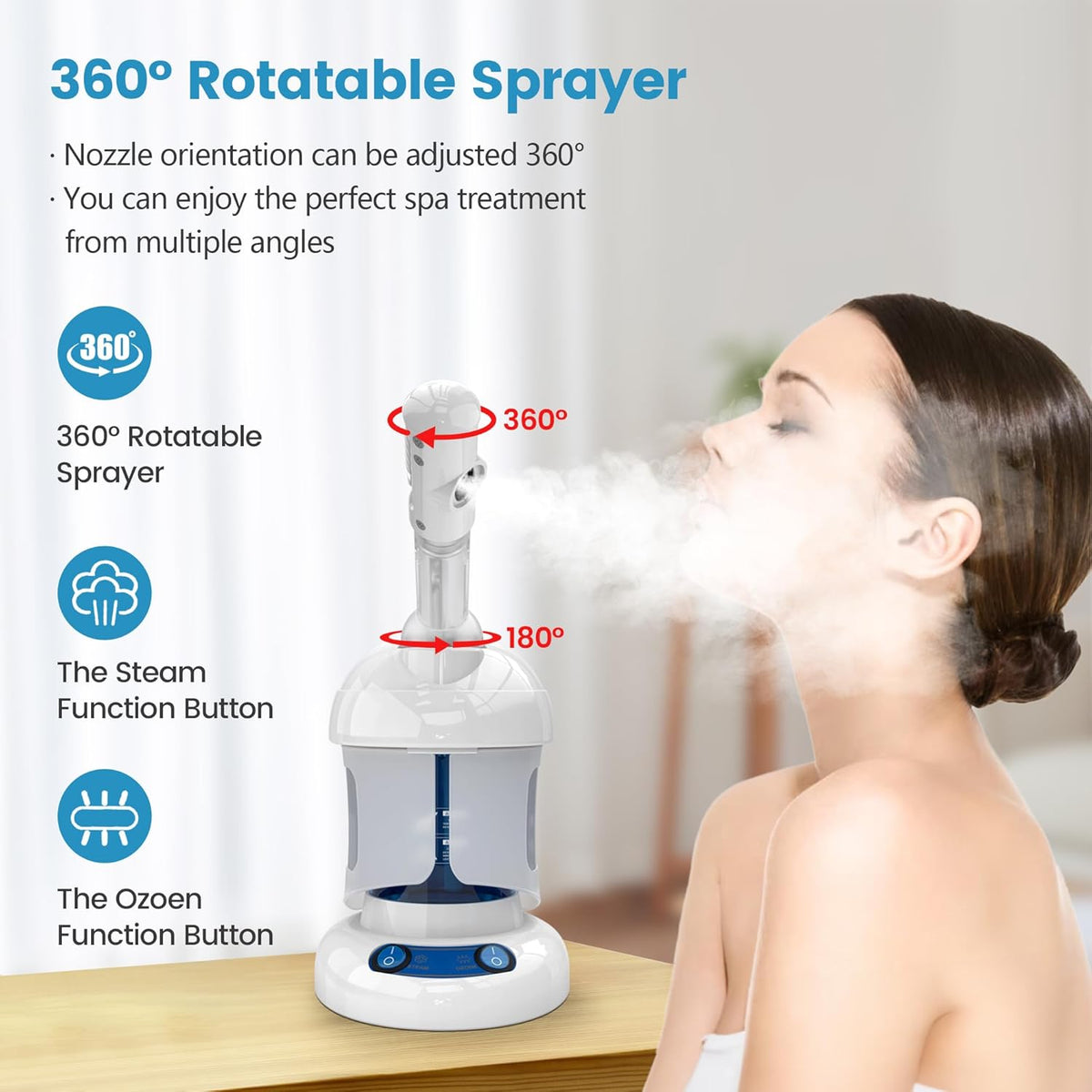 Nisperos Nano Ionic Facial Steamer - 360° Rotatable Sprayer - 40 Minutes Warm Mist - Humidifier