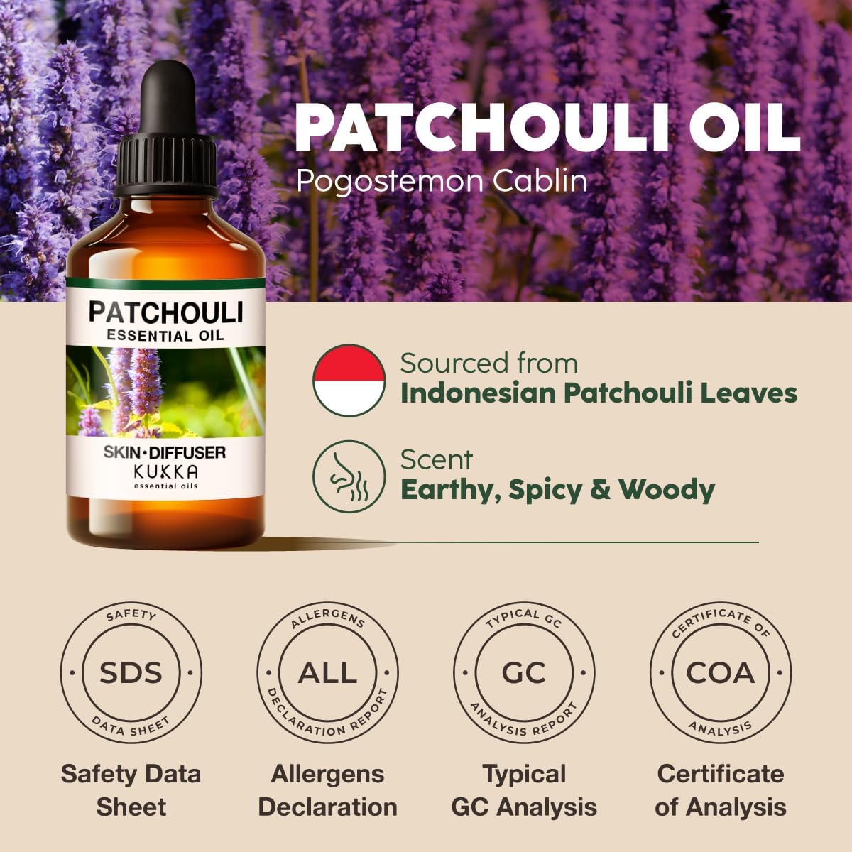 Kukka Patchouli Essential Oil for Skin & Diffuser - 4 Fl Oz - Patchouli Oil, Captivating Scent for
