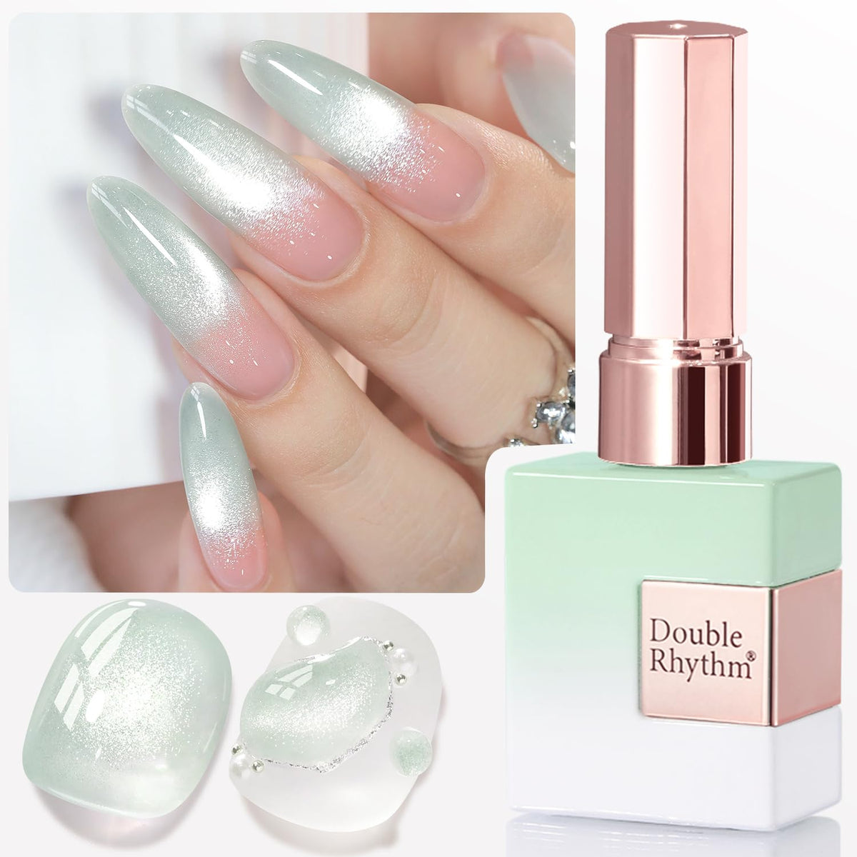 Double Rhythm 0.5 Oz Cat Eye Gel Polish with Magnet Same Color Same Bottle Holographic Glitter