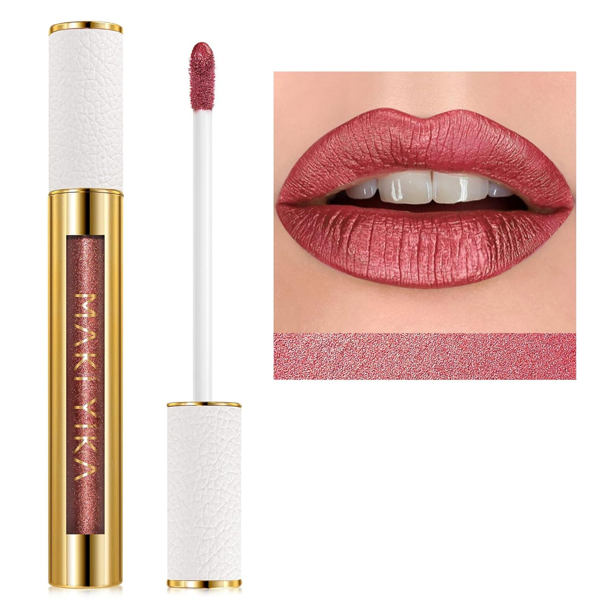 MAKI YIKA Red Lipstick for Women Metallic Lipsticks Glitter Long Lasting Lipstick No Smudge No
