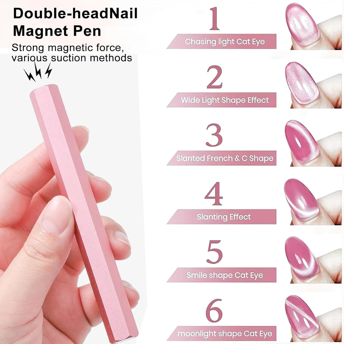 13pcs Pink Cateye Magnet for Nails Double-Ended Hexagon Nail Magnet Stick Flower Cat Eye Magnetic