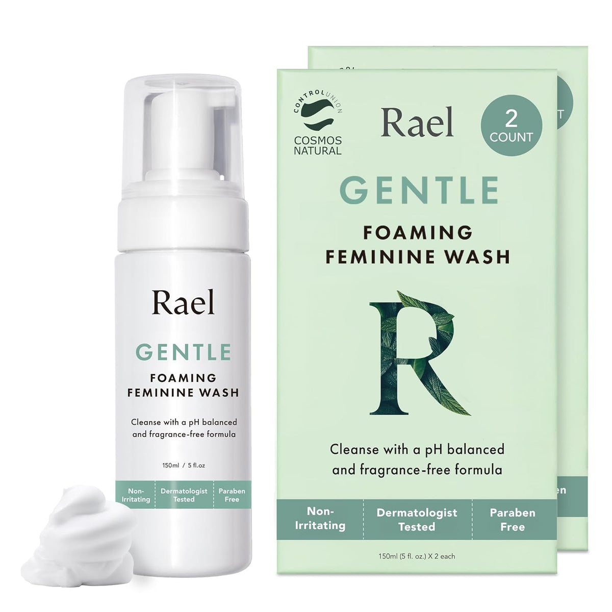Rael Feminine Wash, Foaming Cleanser, pH Balanced Intimate Care for Women, Unscented, Clean