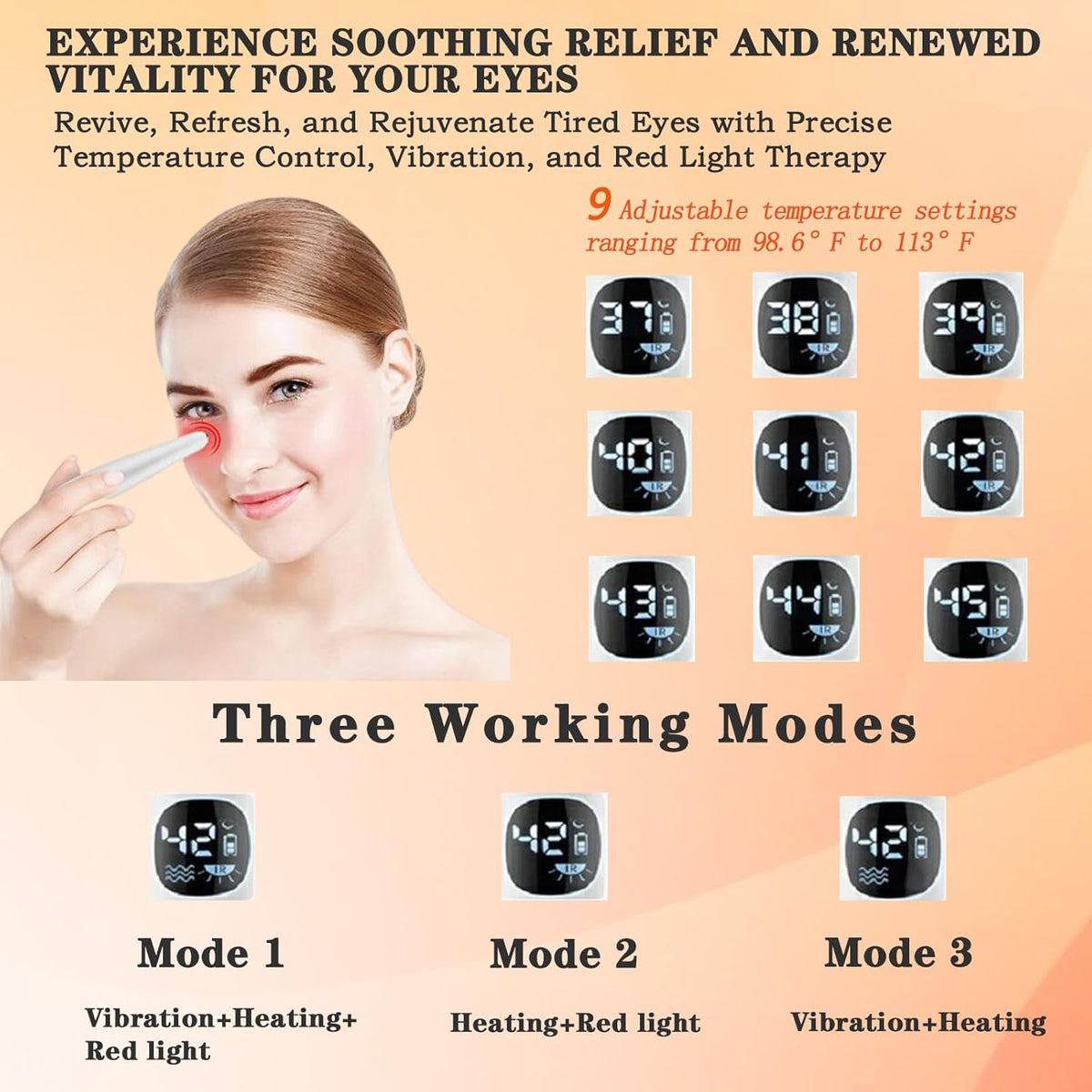3 in 1 Eye Lift Wand, Vibrating 98°F to 113°F LCD Display Screen Massager for Dry Eyes, Dark