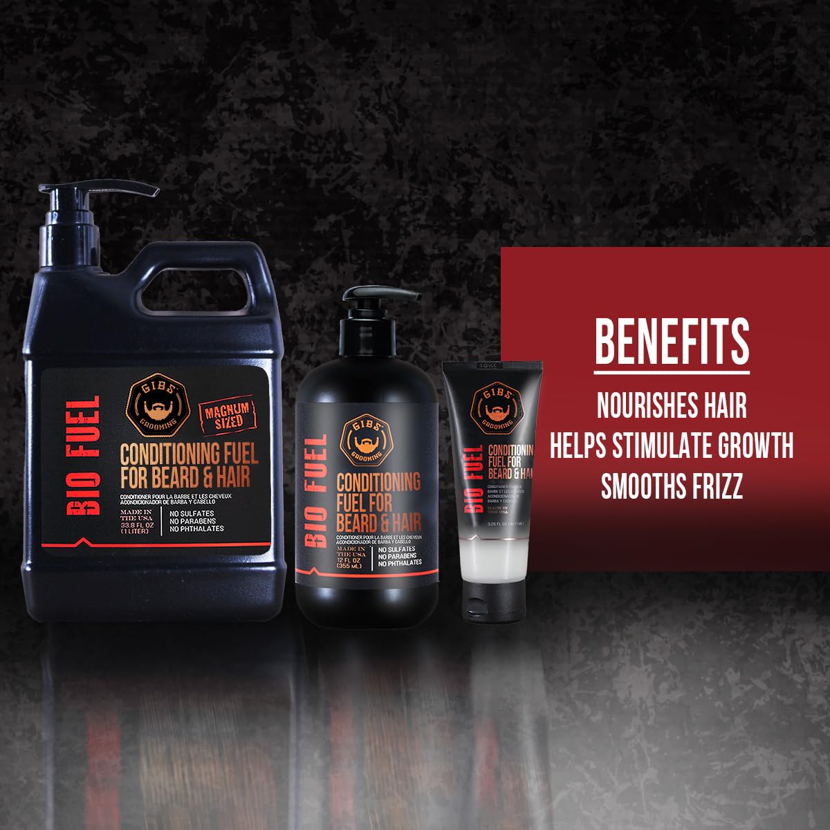 GIBS BioFuel Hair Conditioner For Men - Beard & Hair Conditioner Moisturizing, Liter, 33.8 Fl Oz