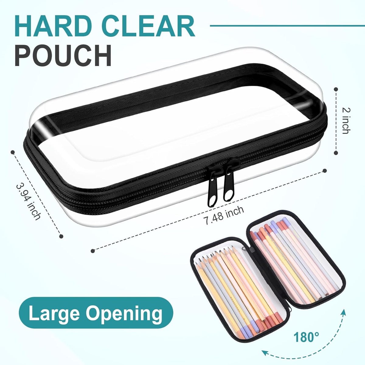 Sanwuta 6 Pcs Clear Hard Zipper Case Pencil Pouches Hard Plastic Zipper Pouches Makeup Bag