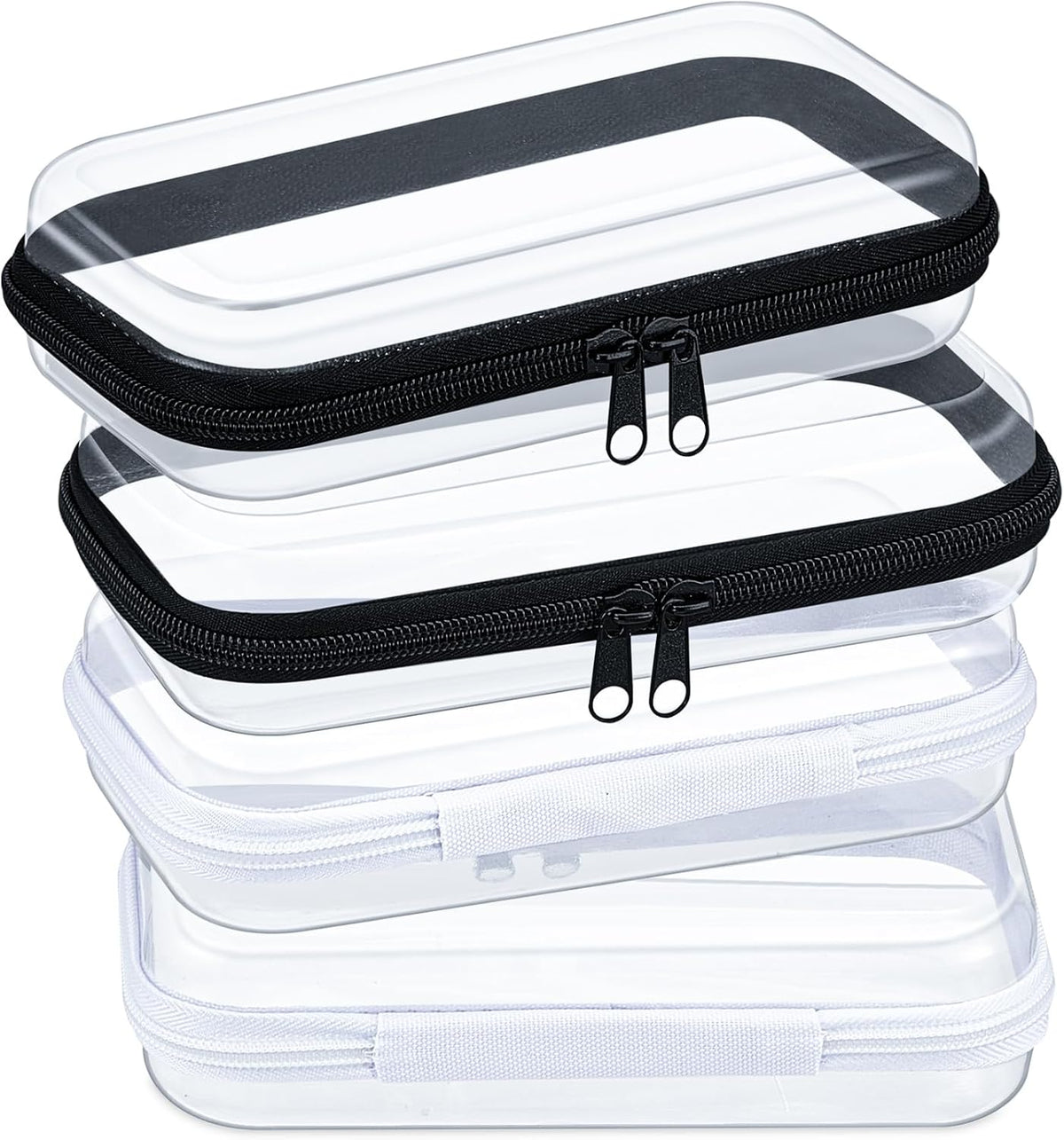 Hoolerry 4 Pcs Hard Clear Zipper Case Makeup Bags Plastic Pencil Pouch Transparent Storage Box
