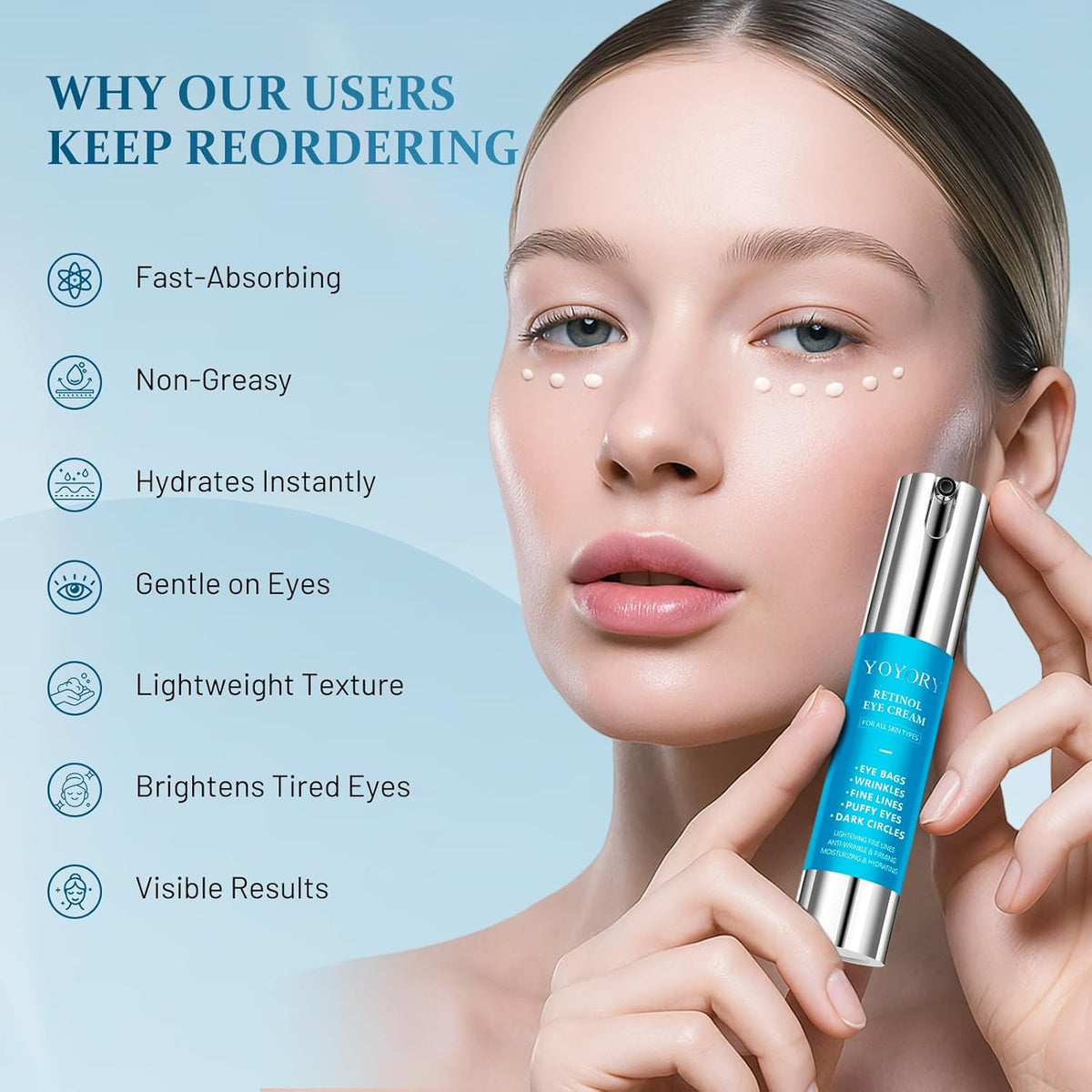 Retinol Under Eye Cream - Anti-Aging Eye Cream for Eye Bags, Dark Circles, and Fade Wrinkles, Fine